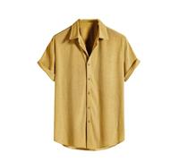 Uomini Manica Corta Camicie di Base Abbigliamento Solido Semplice Beach Shirt Gioventù Moda Risvolto Camicia monopetto, Giallo, L