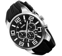 Uomini Orologi Cinturino In Silicone Giovane Impermeabile Sport Moda Casual Grande Viso Cronografo Lusso Luminoso Analogico Quarzo Nero Orologio Da Polso Regali SKMEI, G9128nero, Moda
