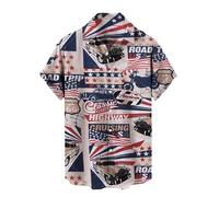 Uomini Retro American Postal Timbre Pattern Button Up Camicia Vintage USA Bandiera e francobollo Stampa Manica corta Casual Hawaiian Camicia Patriotic Summer Beach Aloha Camicia per collezionisti
