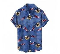 Uomini Retro American Postal Timbre Pattern Button Up Camicia Vintage USA Bandiera e francobollo Stampa Manica corta Casual Hawaiian Camicia Patriotic Summer Beach Aloha Camicia per collezionisti