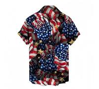 Uomini Retro American Postal Timbre Pattern Button Up Camicia Vintage USA Bandiera e francobollo Stampa Manica corta Casual Hawaiian Camicia Patriotic Summer Beach Aloha Camicia per collezionisti