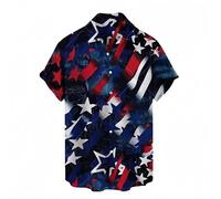 Uomini Retro American Postal Timbre Pattern Button Up Camicia Vintage USA Bandiera e francobollo Stampa Manica corta Casual Hawaiian Camicia Patriotic Summer Beach Aloha Camicia per collezionisti