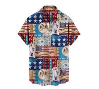 Uomini Retro American Postal Timbre Pattern Button Up Camicia Vintage USA Bandiera e francobollo Stampa Manica corta Casual Hawaiian Camicia Patriotic Summer Beach Aloha Camicia per collezionisti