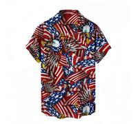 Uomini Retro American Postal Timbre Pattern Button Up Camicia Vintage USA Bandiera e francobollo Stampa Manica corta Casual Hawaiian Camicia Patriotic Summer Beach Aloha Camicia per collezionisti