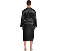 Uomini Satin Robe Seta Manica Lunga Morbido Kimono Accappatoio Pigiameria Loungewear, Black, S