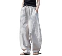 Uomini Solid Harem Pantaloni Larghi Cinese Hanfu Sciolto Pantaloni Larghi, bianco, L