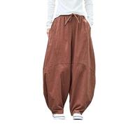 Uomini Solid Harem Pantaloni Larghi Cinese Hanfu Sciolto Pantaloni Larghi, Marrone, L