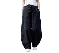 Uomini Solid Harem Pantaloni Larghi Cinese Hanfu Sciolto Pantaloni Larghi, Nero , L
