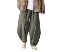 Uomini Solid Harem Pantaloni Larghi Cinese Hanfu Sciolto Pantaloni Larghi, Verde, L