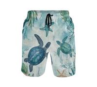 Uomini Surf Pantaloncini, Green Starfish Sea Turtle, Stampato Costume da Nuoto Leisure Pantaloncini da Spiaggia per Surf Piscina Nuoto S