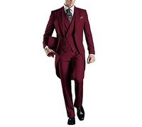 Uomini Tailcoat Abiti Slim Fit 3 Pezzo V-Collo Un Pulsante Abiti Sposo Smoking Borgogna 46