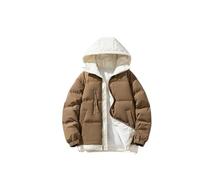 Uomini Tinta unita Caldo Cotone Cappotto Falso Due Spessi Con Cappuccio Cappotto Uomo Casual Manica Lunga Giacca, Marrone chiaro, L