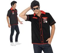 Uomo 1950s Rock N Rotolo Bowling Camicia Rockabilly Costume Nuovo