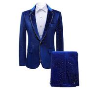 Uomo 2 pezzi Velluto Blazer e Cappotti Sportivi Giacca e Pantaloni Blazer Party Dinner Velvet 2 pezzi Costume da Uomo, blu, L