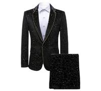 Uomo 2 pezzi Velluto Blazer e Cappotti Sportivi Giacca e Pantaloni Blazer Party Dinner Velvet 2 pezzi Costume da Uomo, Nero , L