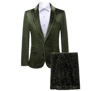 Uomo 2 pezzi Velluto Blazer e Cappotti Sportivi Giacca e Pantaloni Blazer Party Dinner Velvet 2 pezzi Costume da Uomo, verde, L