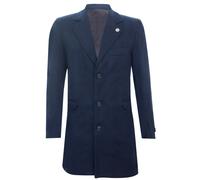 Uomo 3/4 Lungo Navy Lana Cappotto Giacca Peaky Blinders Slim Fit Cappotto