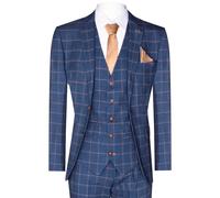 Uomo 3 Pezzi Abito Oro Blu Quadri Peaky Blinders 1920 Gatsby Smart Vintage Suit