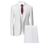Uomo 3 pezzi Set Vestito Colore Solido Abito Business Giacca con Pantaloni Set Abito da Sfera Festa di Nozze per gli Uomini, bianco, S