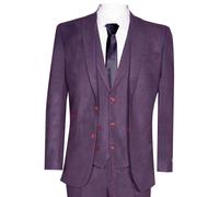 Uomo 3 Pezzi Tweed Abito Viola Prugna Quadri Peaky Blinders Classico 1920 Gatsby