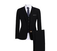 Uomo 3 Pezzi Vestito Nero 2 Bottoni Slim Fit Abiti Monopetto Giacca Gilet Pantaloni per Business Matrimonio, BK1, 6X-Large