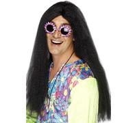 Uomo 60s 1960s 60's Hippy Costume Parrucca Nera Hippie Parrucca Da Smiffys