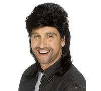 Uomo 80s 1980s 80's Parrucca Mullet Costume Jason Nero da Smiffys