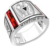 Uomo 925 Argento Sterling Lab-Created Rubino Scozzese Rite Massonico Anello