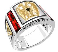 Uomo 925 Argento Sterling Lab-Created Rubino Scozzese Rite Massonico Anello