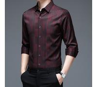 Uomo a Righe Raso Camicia Finta Seta Formale Casual Affari Camicetta Lungo Tasca