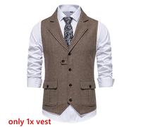 Uomo Abito Canotta Gilet Bavero Bottoni senza Maniche Top Business Aderente