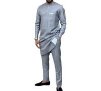 Uomo Africano 2 Pezzo Set Dashiki Manica Lunga Camicia E Pantaloni Abiti Tribali Tradizionali Abbigliamento Etnico Completo Formale Tradizionale Abito Da Festa Abito Tribale (Color : 1, Size : L)