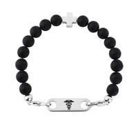 Uomo Agata Medico Braccialetto Nero Perline Personalizzato Id Gioielli UK Codice