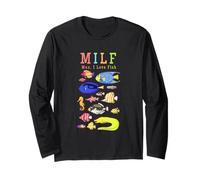 Uomo Amo Pesce Divertente Detto MILF Meme per Umorismo Adulto Maglia a Manica