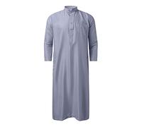 Uomo Arab Robe Caftano Lungo Arabo Islamico Abito Dubai Scollo A O Maniche Lunghe Abbigliamento Da Preghiera Uomo Tunica Cotone Bottone Giù Kurta Estate Casuale Camicia