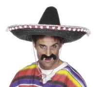 Uomo Autentico Messicano Deluxe Costume Sombrero Con Pompon Nero da Smiffys