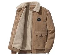 Uomo Autunno Inverno Retro Giacca Pile Da di Costine Velluto A Coste Caldo Maniche Lunghe Bocca Foderata In Sherpa Di Lana Pelle Agnello Sciolto Trasporto Giacca Del Camionista Invernale Khaki L