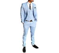Uomo Azzurro 3 Pezzi Completo Risvolto A Punta Due Bottoni Blazer Giacca Doppio Petto Gilet Pantaloni Set, blu cielo, L