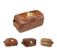 Uomo Beauty Case da Viaggio, Beauty case da uomo personalizzato, Personalizzata Borsa da Toilette in Pelle, Idee Regalo per Papà, Amore, Madre, Amico, Regali Personalizzati Unici (marrone giallastro)