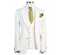 Uomo Bianco Design Bottone Dorato Matrimonio lo Sposo Cena Abito (Giacca + Vest