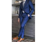 Uomo Blu Abiti Moda Due Pulsanti Designer lo Sposo Matrimonio Cena Abito Giacca+