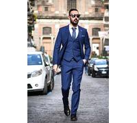 Uomo Blu Abito Firmato Matrimonio lo Sposo Cena Casual (Giacca + Gilet +