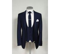 Uomo Blu Firmato Matrimonio lo Sposo Cena Smoking Casual Abito (Giacca + Gilet +