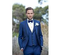 Uomo Blu Firmato Matrimonio lo Sposo Moda Cena Abito (Giacca + Gilet +