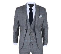 Uomo Blu Grigio Quadri Lana Tweed 3-Piece Abito su Misura Fit per Matrimoni