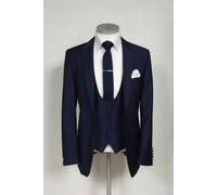 Uomo Blu Navy Abiti Firmato Matrimonio lo Sposo Cena (Giacca + Gilet + Pantalone