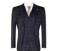 Uomo Blu Navy Quadri 3 Pezzi Tweed Abito Peaky Blinders 1920s Gatsby Misura Fit