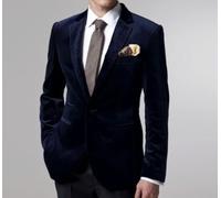 Uomo Blu Navy Velluto Cappotto Blazer Giacca Designer lo Sposo Smoking Casual