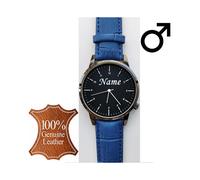(Uomo Blu) Orologio da polso personalizzato con il tuo nome inciso sul quadrante, da uomo e da donna,