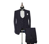 Uomo Blu Perno Righe Abiti Matrimonio lo Sposo Cena (Giacca + Gilet + Pantalone)